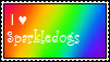 a deviantart stamp with a rainbow gradient background. white text reads 'i heart sparkledogs'